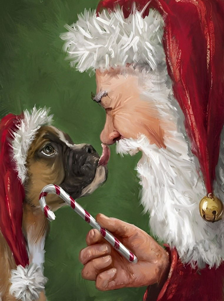 Boxer and Santa Diamond Painting