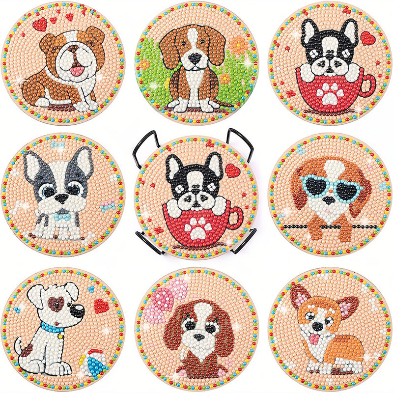 Cute Puppy Diamond Painting Coasters 8Pcs