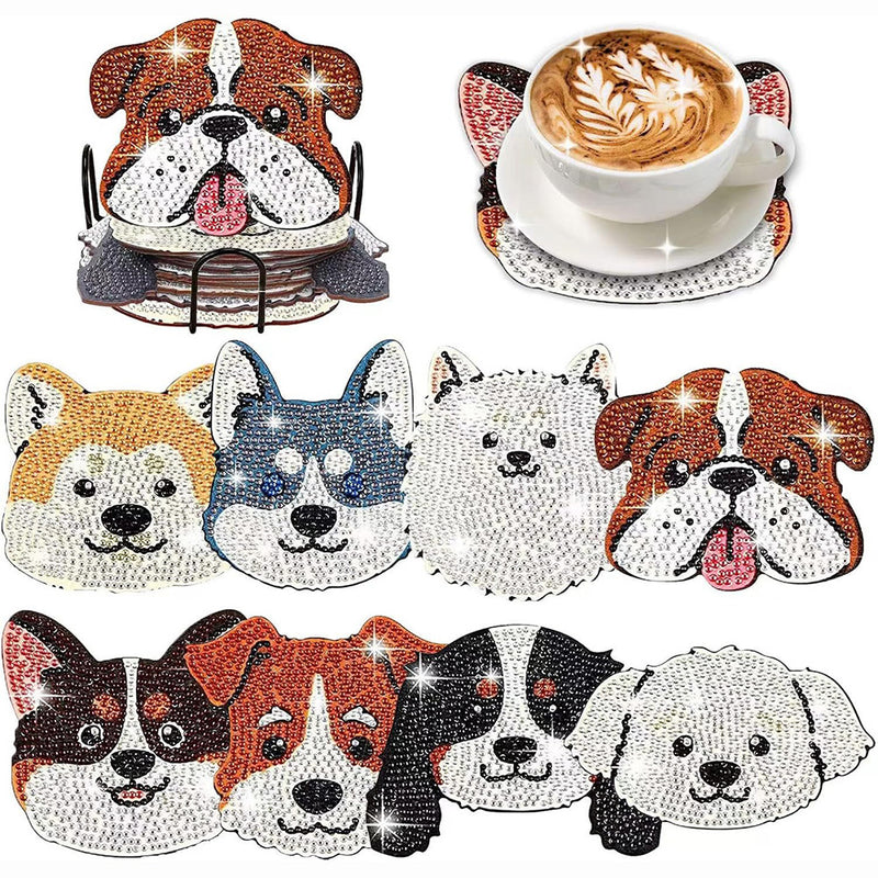 Smiling Dog Diamond Painting Coasters 8Pcs