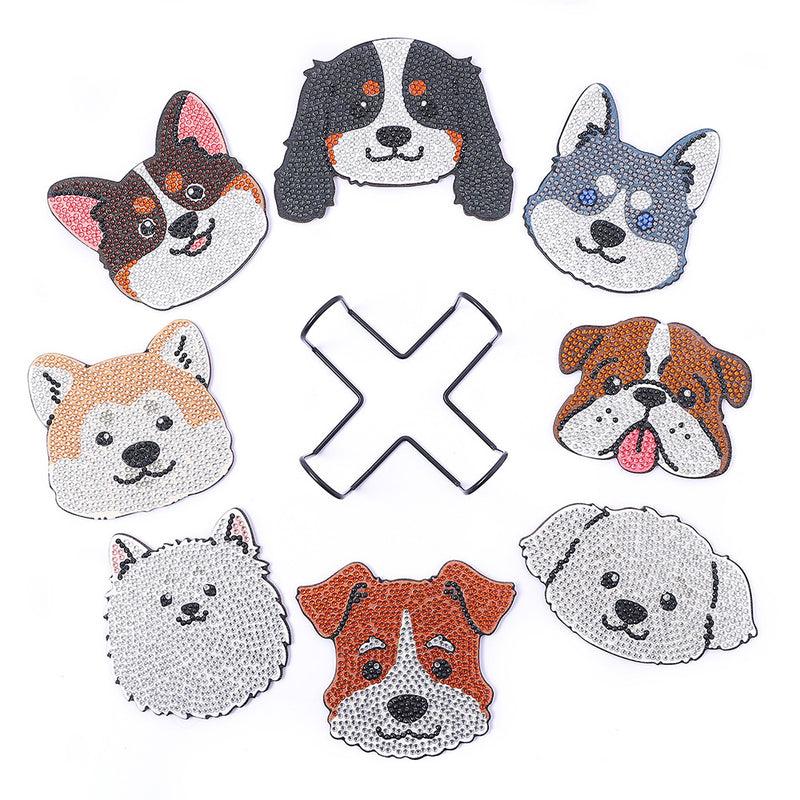 Smiling Dog Diamond Painting Coasters 8Pcs