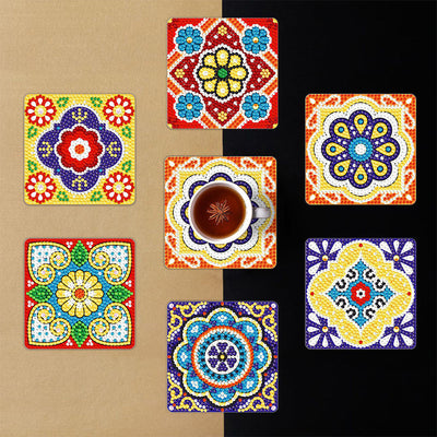 Square Mandala Diamond Painting Coasters 6Pcs