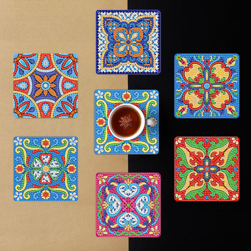 Square Mandala Diamond Painting Coasters 6Pcs