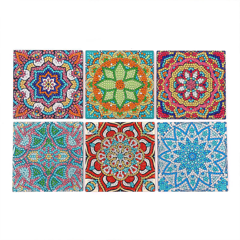 Square Mandala Diamond Painting Coasters 6Pcs