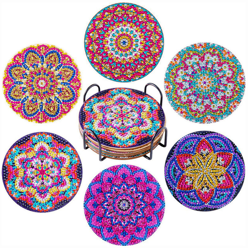 Round Mandala Diamond Painting Coasters 6Pcs