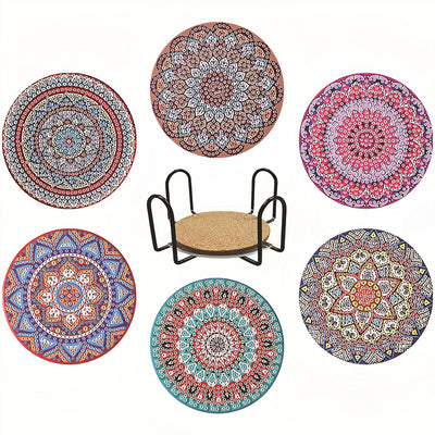 Round Mandala Diamond Painting Coasters 6Pcs