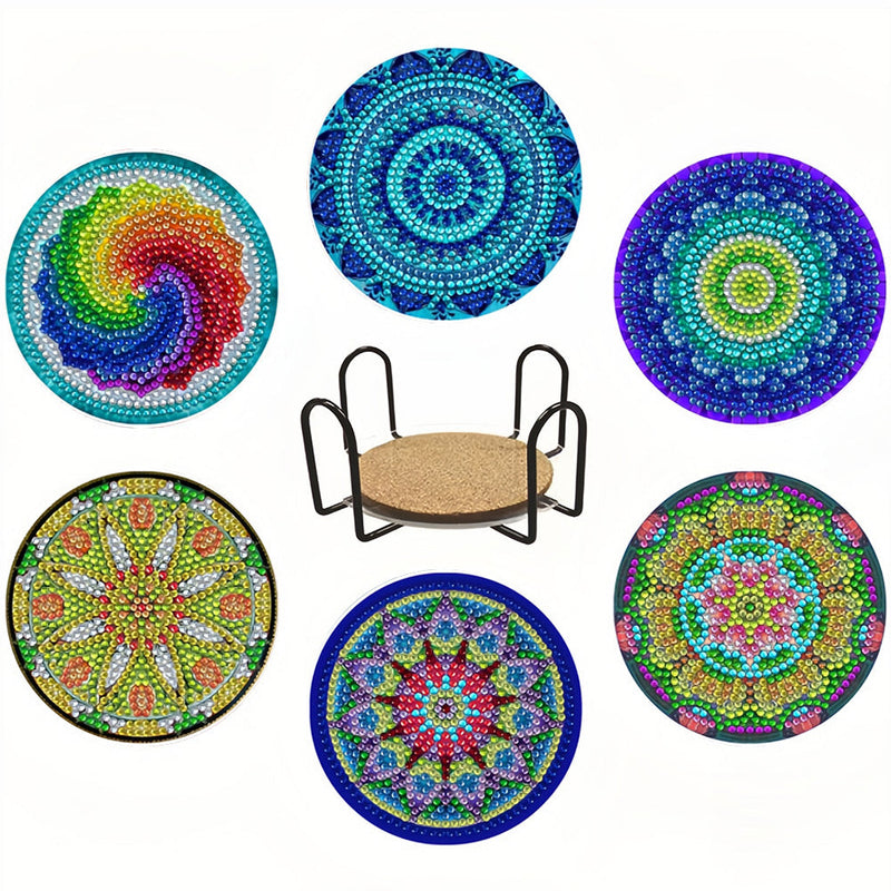 Round Mandala Diamond Painting Coasters 6Pcs