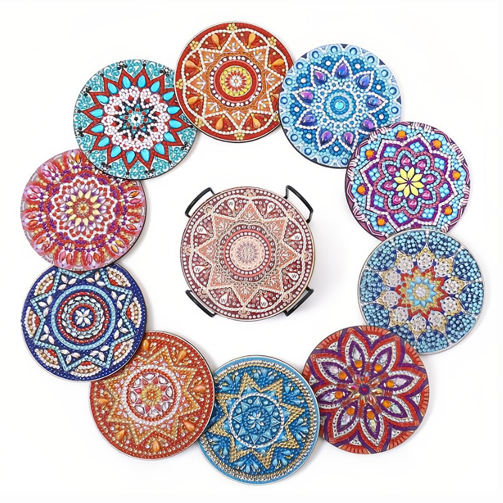 Round Mandala Diamond Painting Coasters 12Pcs
