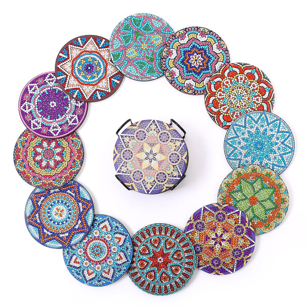 Round Mandala Diamond Painting Coasters 12Pcs