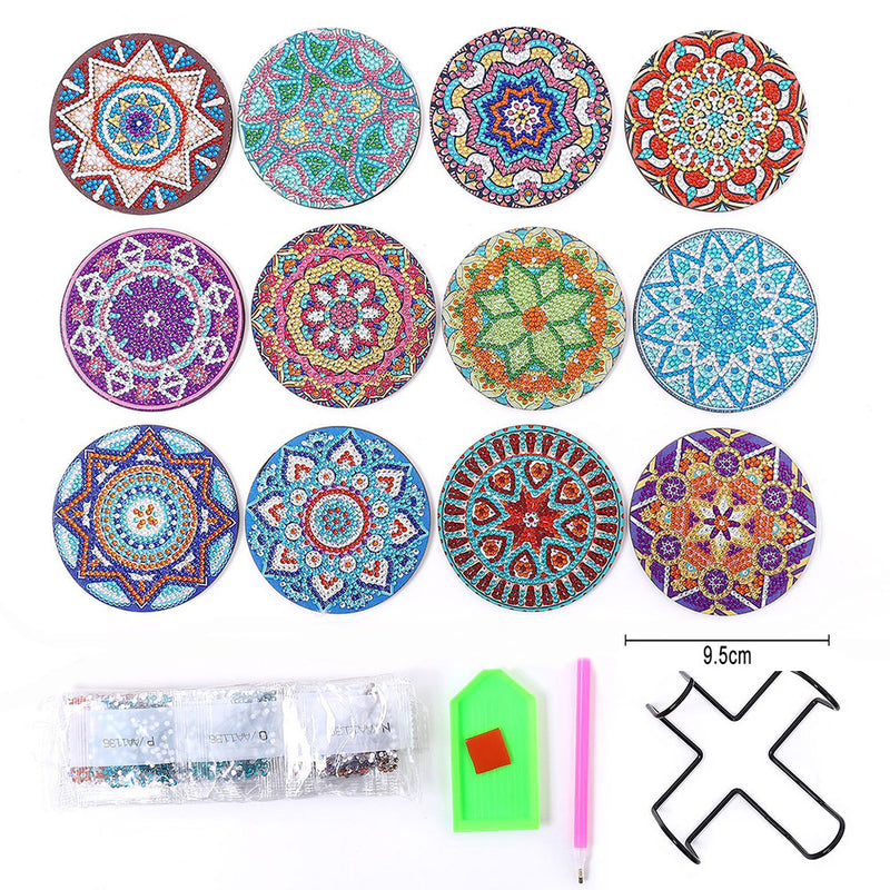 Round Mandala Diamond Painting Coasters 12Pcs