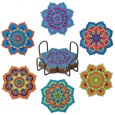 Petal Shaped Mandala Diamond Painting Coasters 6Pcs