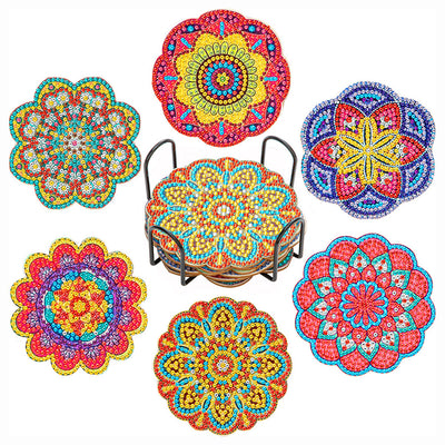 Petal Shaped Mandala Diamond Painting Coasters 6Pcs