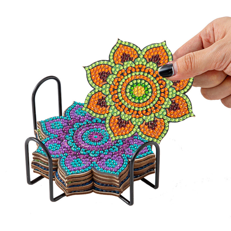 Petal Shaped Mandala Diamond Painting Coasters 6Pcs