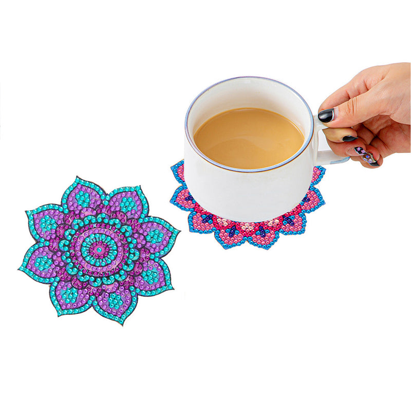 Petal Shaped Mandala Diamond Painting Coasters 6Pcs