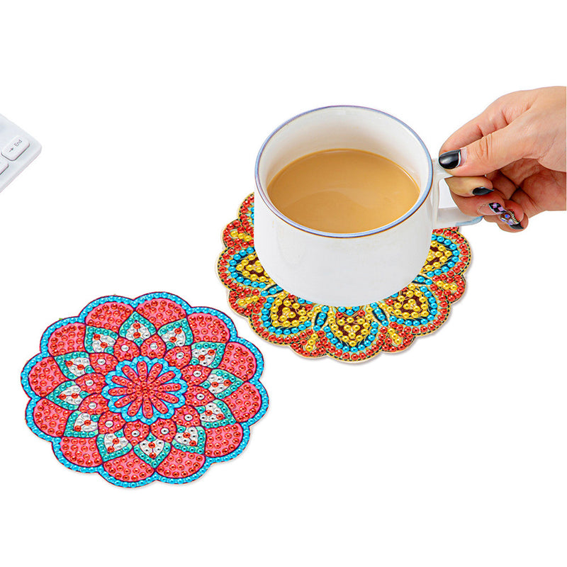 Petal Shaped Mandala Diamond Painting Coasters 6Pcs