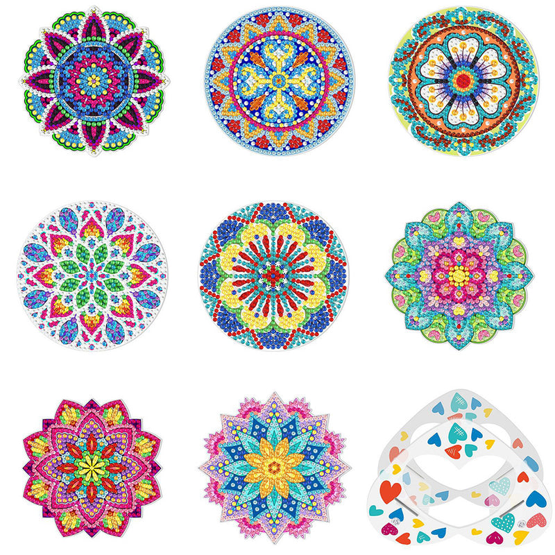 Irregular Shaped Mandala Diamond Painting Coasters 8Pcs