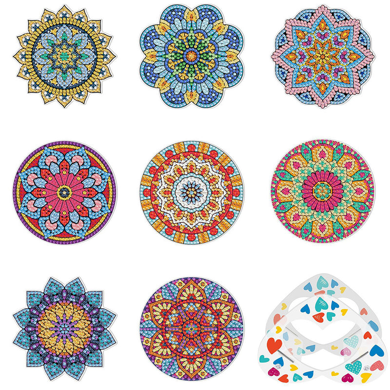 Irregular Shaped Mandala Diamond Painting Coasters 8Pcs