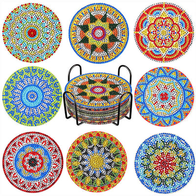 Round Mandala Diamond Painting Coasters 8Pcs
