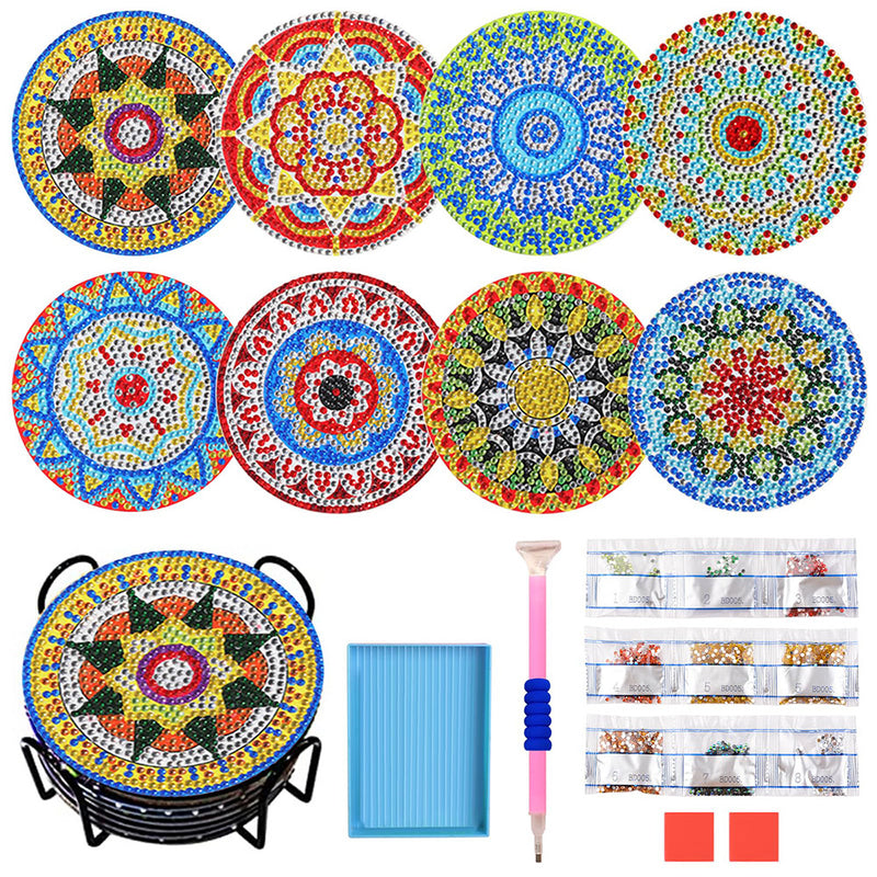 Round Mandala Diamond Painting Coasters 8Pcs