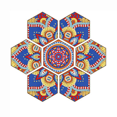 Hexagon Mandala Diamond Painting Coasters 7Pcs