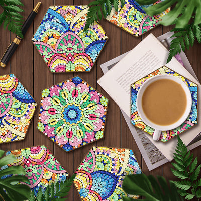 Hexagon Mandala Diamond Painting Coasters 7Pcs