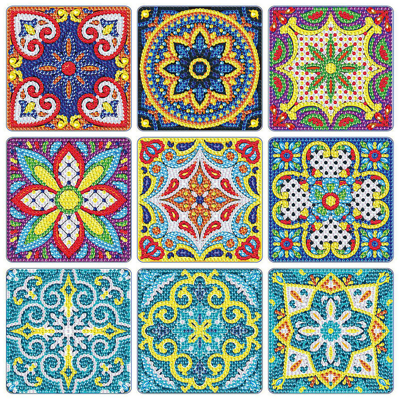 Square Mandala Diamond Painting Coasters 9Pcs