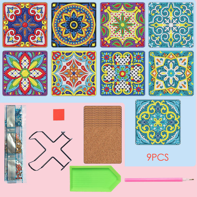 Square Mandala Diamond Painting Coasters 9Pcs