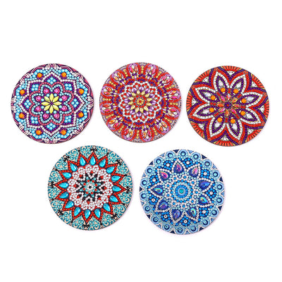 Round Mandala Diamond Painting Coasters 5Pcs