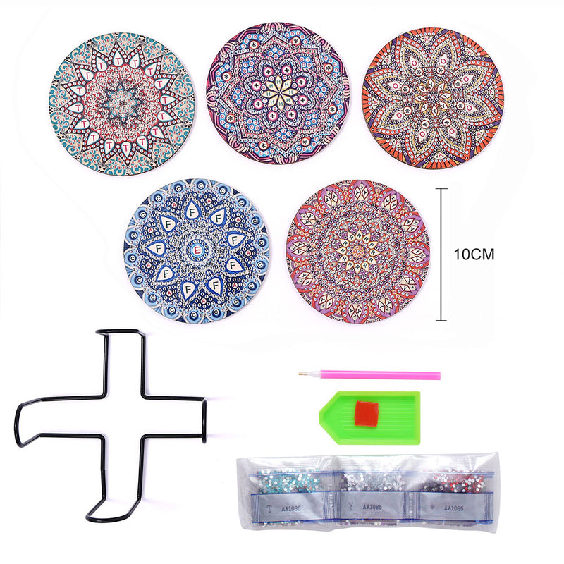 Round Mandala Diamond Painting Coasters 5Pcs