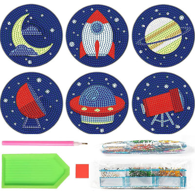 Space Ship Diamond Painting Coasters 6Pcs