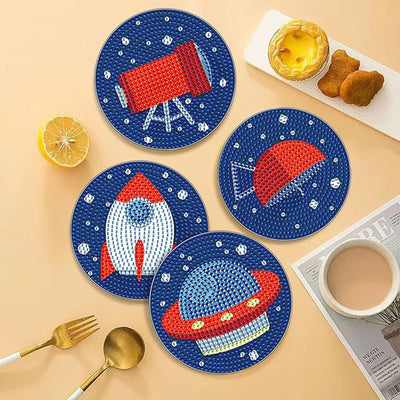 Space Ship Diamond Painting Coasters 6Pcs