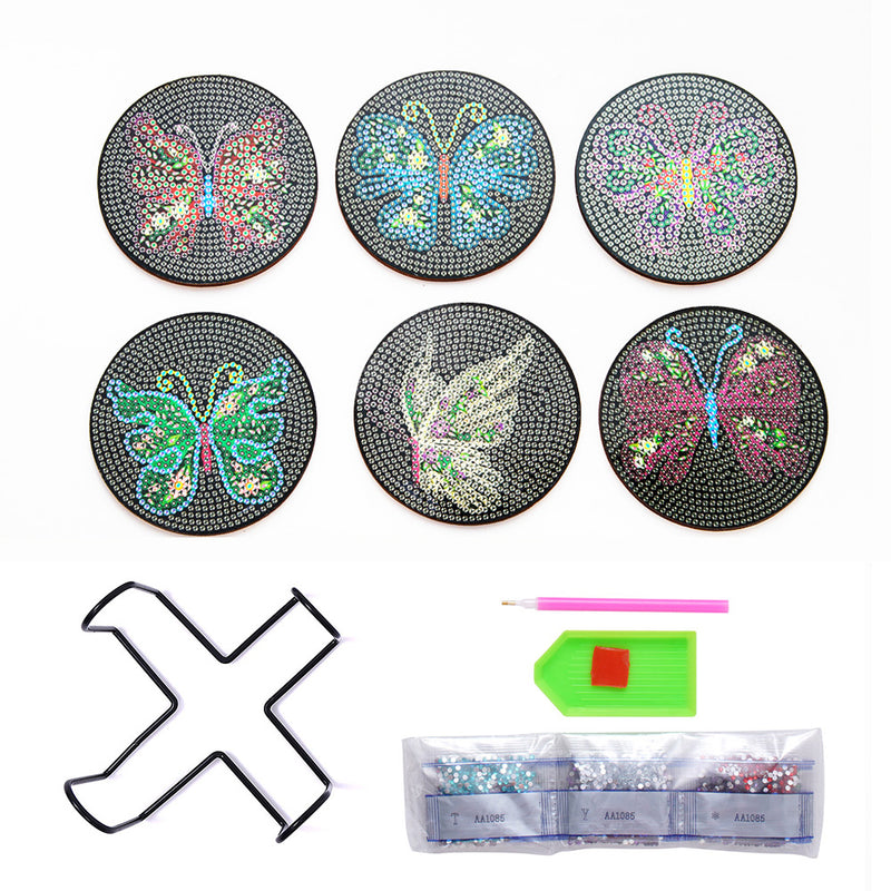 Butterfly Diamond Painting Coasters 6Pcs