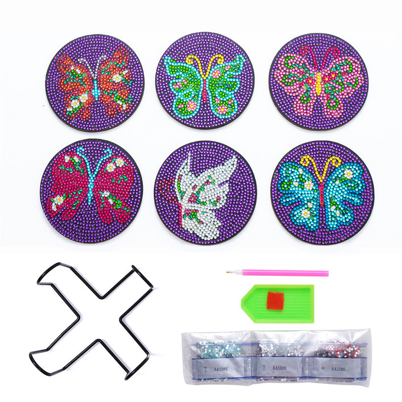 Butterfly Diamond Painting Coasters 6Pcs