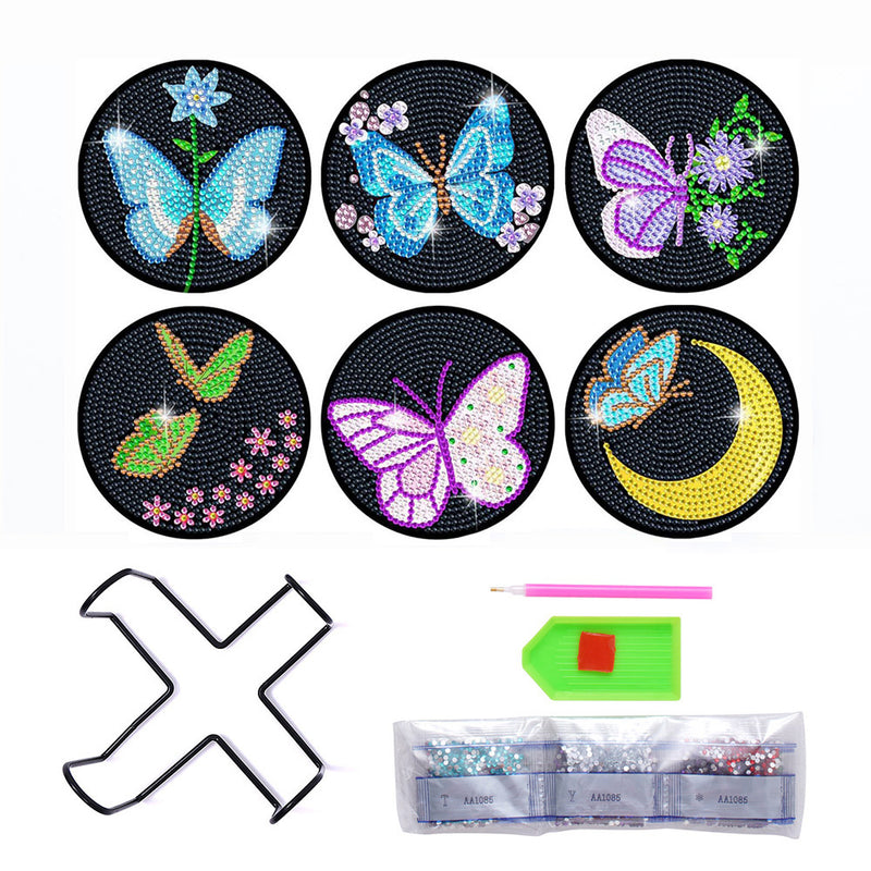 Butterfly Diamond Painting Coasters 6Pcs