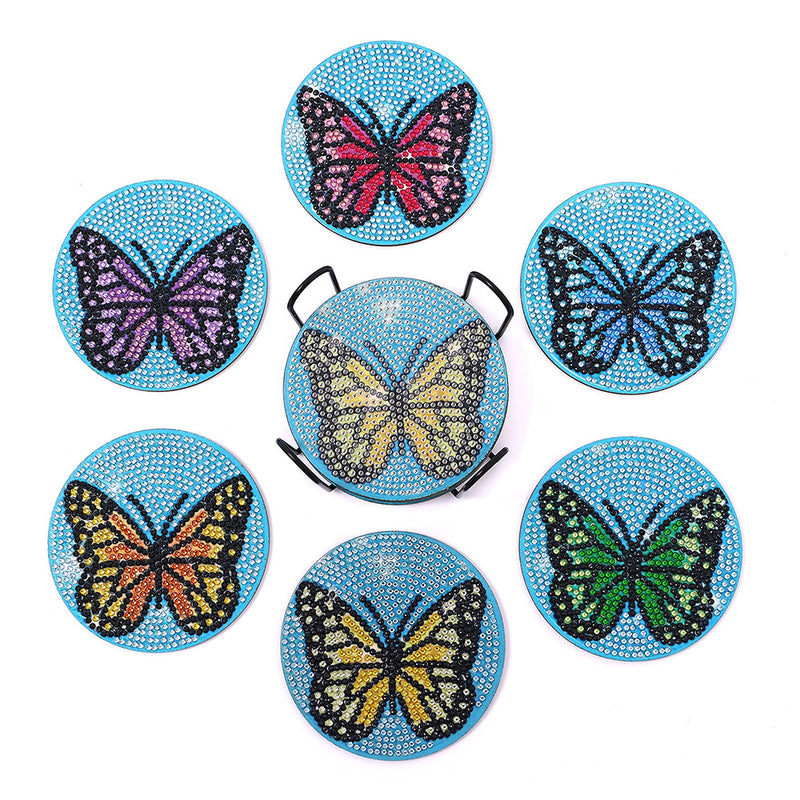 Butterfly Diamond Painting Coasters 6Pcs