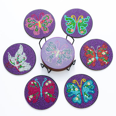 Butterfly Diamond Painting Coasters 6Pcs