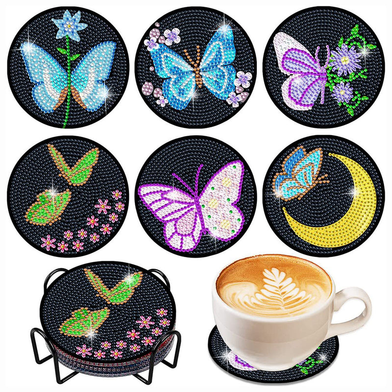 Butterfly Diamond Painting Coasters 6Pcs