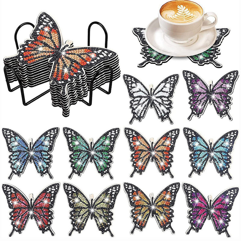 Irregular Shaped Butterfly Diamond Painting Coasters 10Pcs