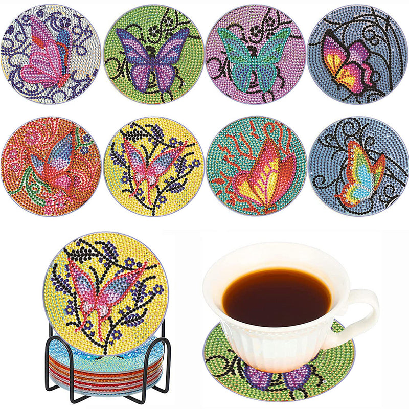 Butterfly Diamond Painting Coasters 8Pcs