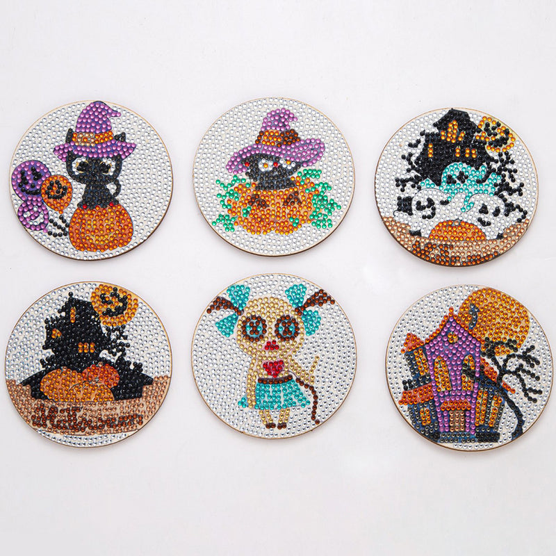 Halloween Diamond Painting Coasters 6Pcs