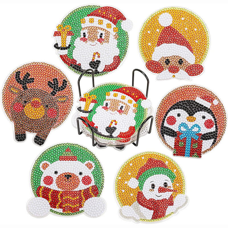 Irregular Shaped Christmas Diamond Painting Coasters 6Pcs