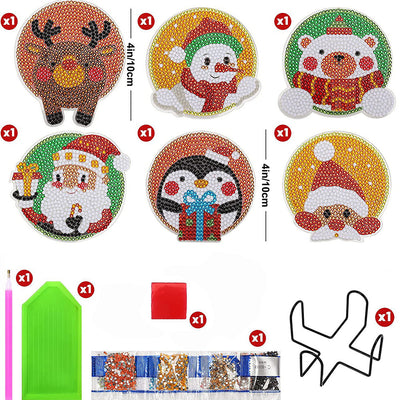 Irregular Shaped Christmas Diamond Painting Coasters 6Pcs