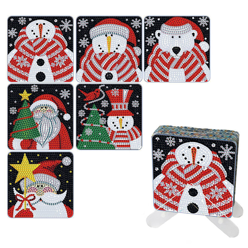 Square Christmas Diamond Painting Coasters 6Pcs