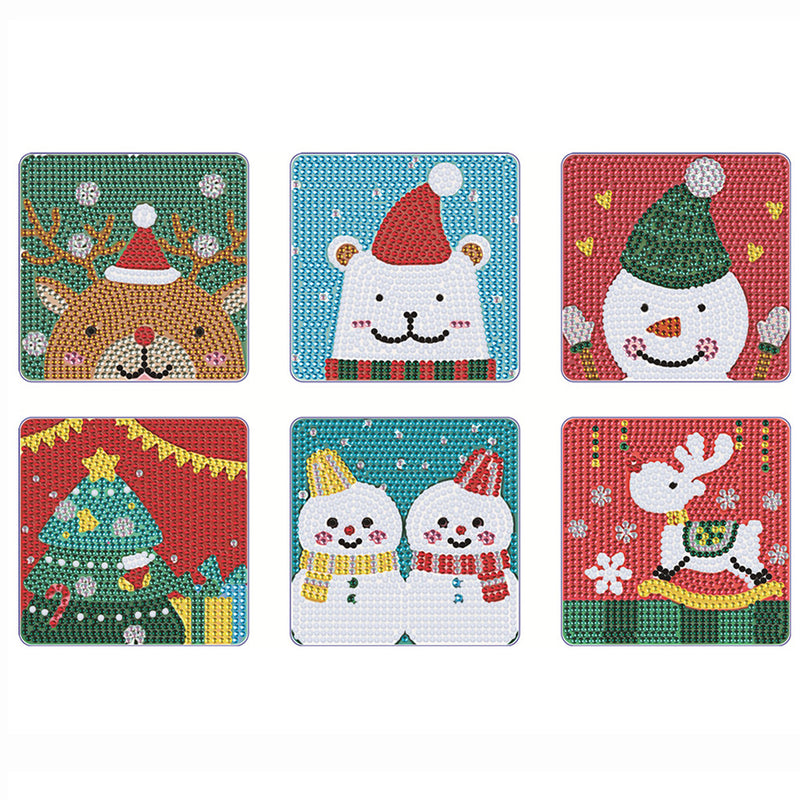 Square Christmas Diamond Painting Coasters 6Pcs