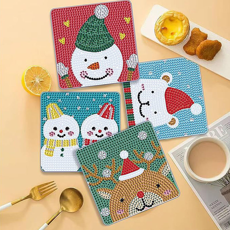 Square Christmas Diamond Painting Coasters 6Pcs