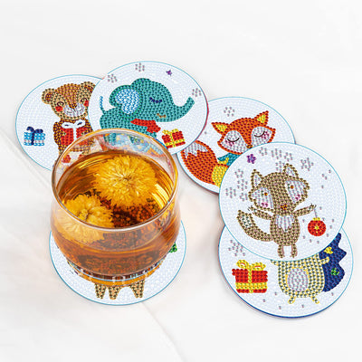 Christmas Animals Diamond Painting Coasters 6Pcs