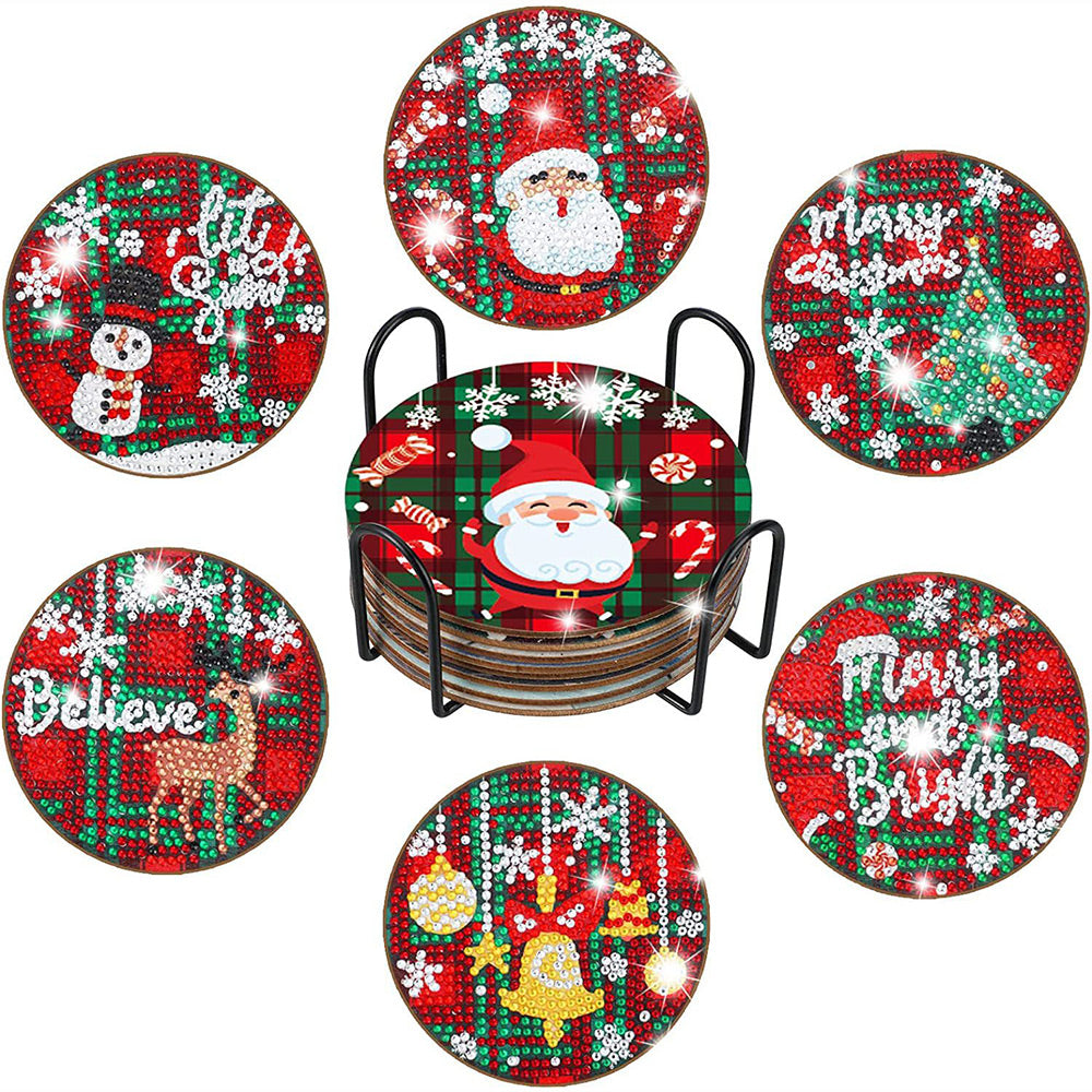 Merry Christmas Diamond Painting Coasters 6Pcs