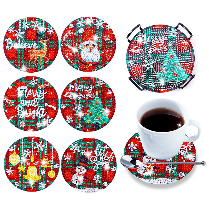 Merry Christmas Diamond Painting Coasters 6Pcs