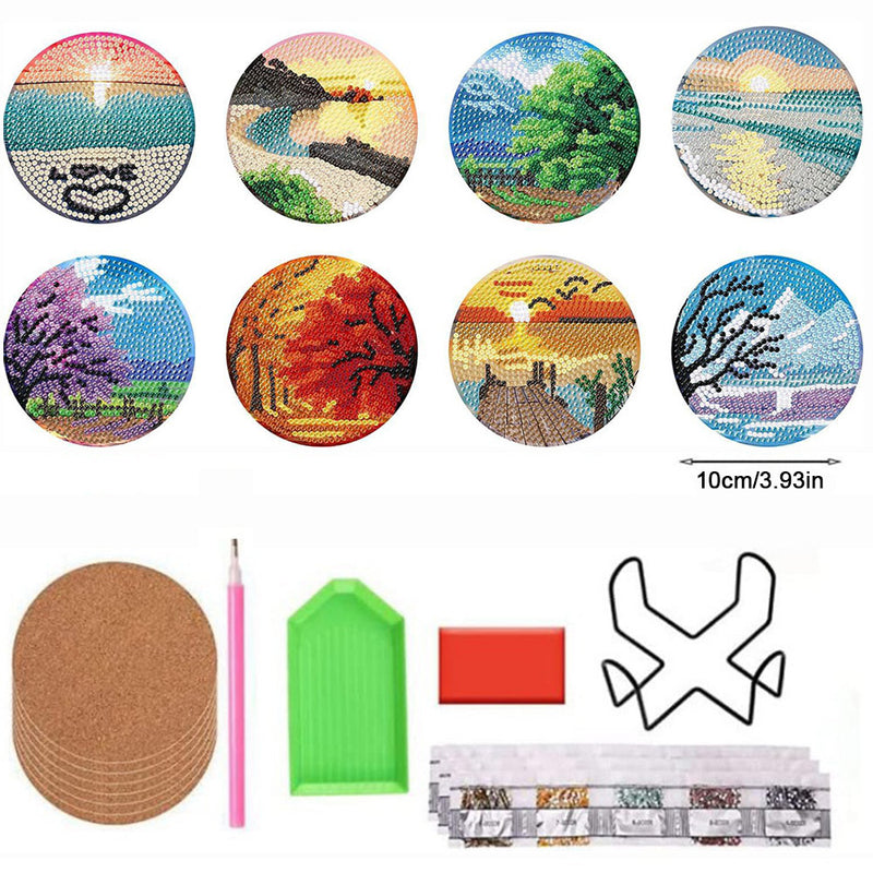 Landscape Diamond Painting Coasters 8Pcs