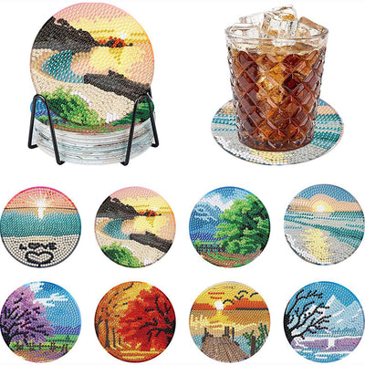 Landscape Diamond Painting Coasters 8Pcs