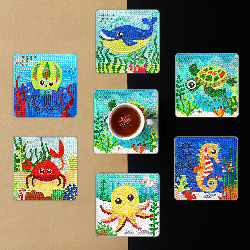 Square Marine Animal Diamond Painting Coasters 6Pcs